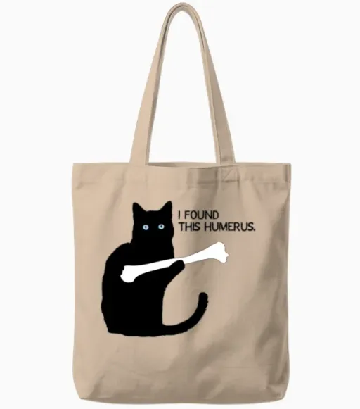 I Found This Humerus Black Cat Tote Bags in Natural