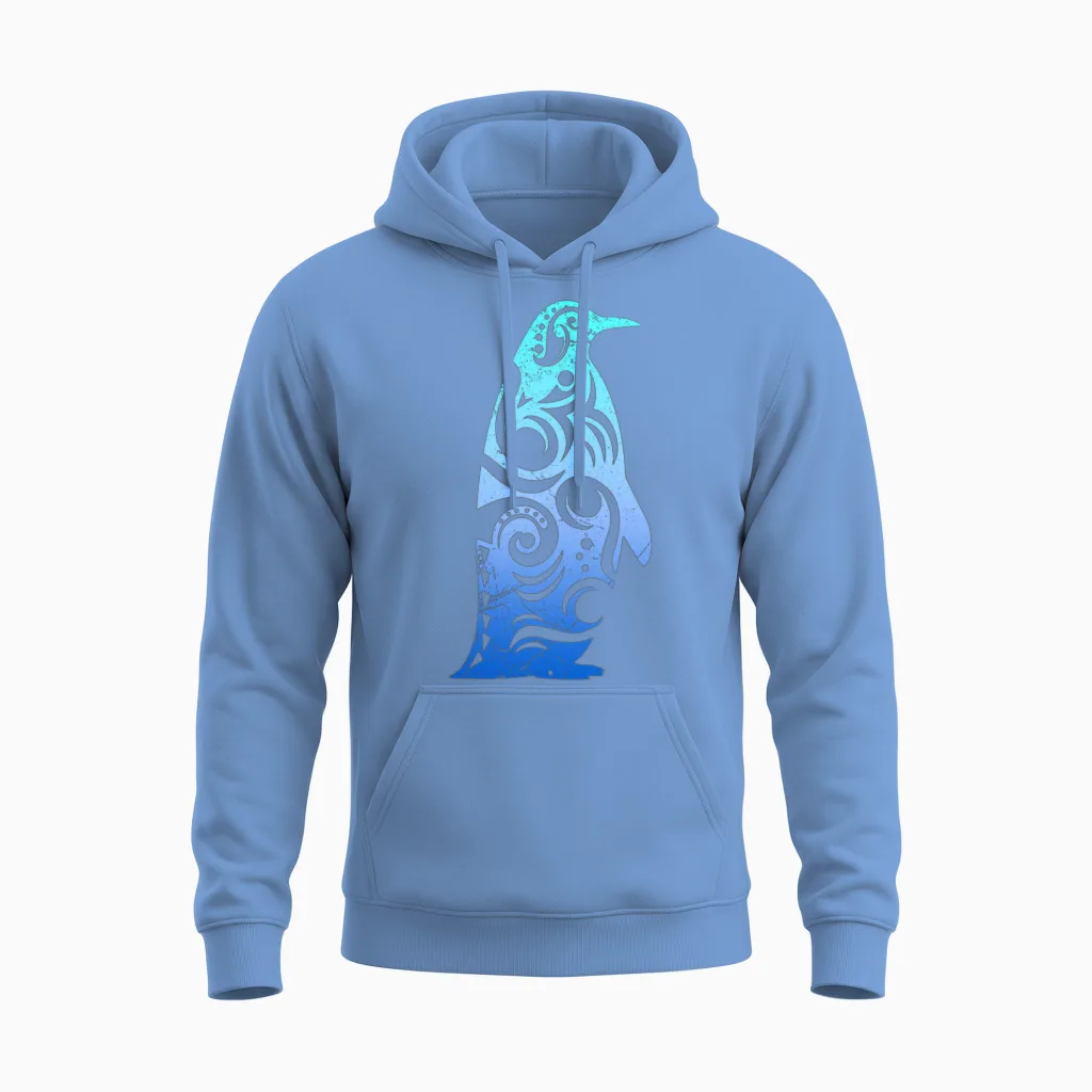 Penguin Maori Style Tribal Tattoo Gift Idea Unisex Hoodie in Carolina Blue