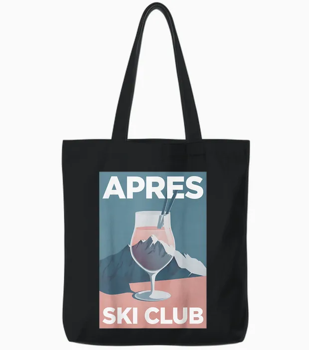 Après Ski Club X Aesthetic Skier Party Ski Outfit T-Shirt, White Tote Bags in Black