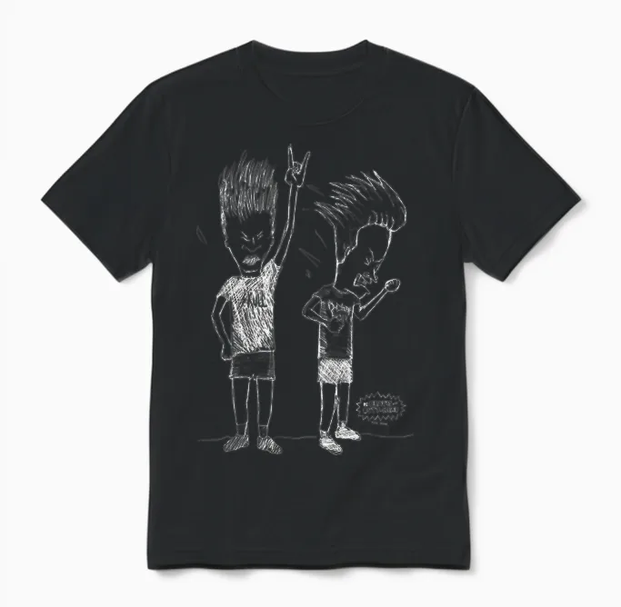 Beavis and Butt-Head Head Bang Sketch Unisex T-Shirt in Black
