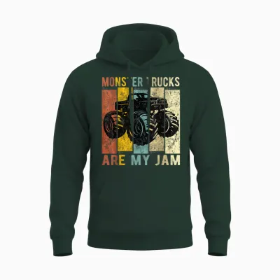 Monster Trucks Are My Jam Vintage Retro Monster Truck Unisex Hoodie - Forest
