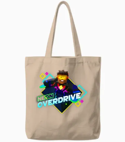 Roblox Black Neon Overdrive Classic Fit T-Shirt - Adult Crew Neck Short Sleeve Cotton and Polyester Tote Bags - Natural