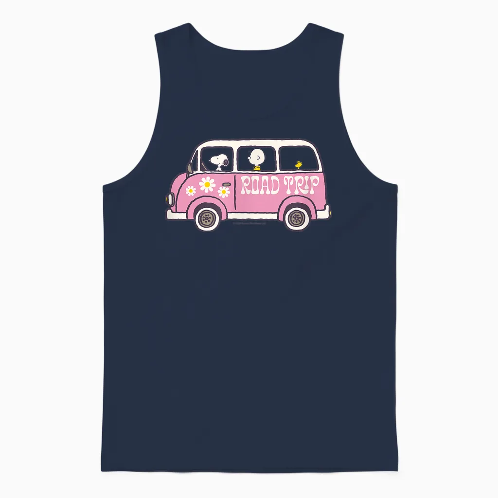 Peanuts - Snoopy Charlie Brown Road Trip Van Unisex Tank Top in Navy
