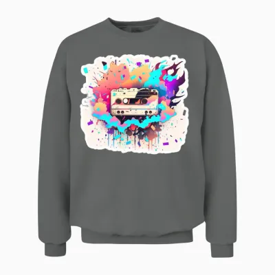 Sticker Style Retro Cassette Unisex Sweatshirt - Graphite Heather