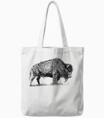 Bison Shirt-Bufallo Tee-Retro Vintage Tote Bags - White