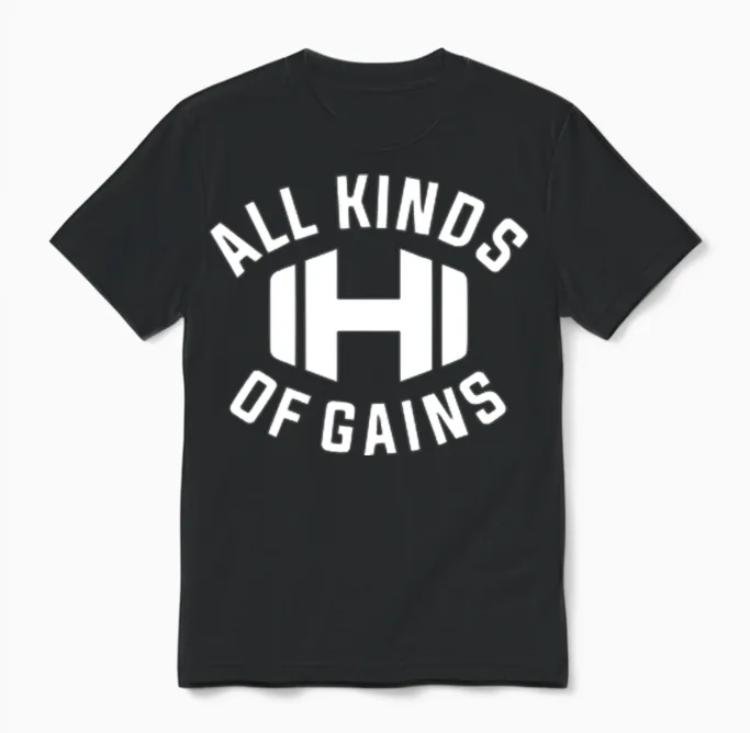 All Kinds of Gains Logo Black T-Shirt Hodgetwins Unisex T-Shirt in Black
