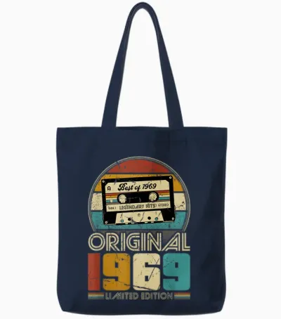1969 Vintage Birthday Retro Vintage Men Women Gift T-Shirt, Black, S Tote Bags - Navy