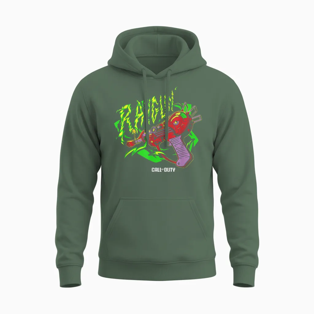 Call of Duty Raygun Zombie Green Neon Big Chest Retro Logo T-Shirt, Black, S Unisex Hoodie in Military Green