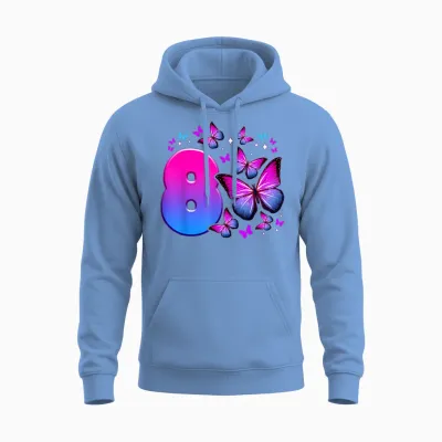 Geburtstag Mädchen 8 Jahre Alt, Schmetterling, Nummer 8 Unisex Hoodie - Carolina Blue