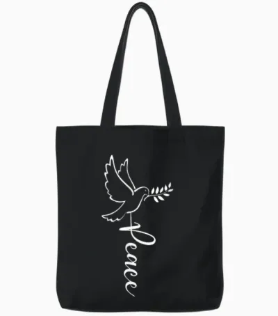 Dove of Peace for Freedom and Happiness with Peace T-Shirt, Black Tote Bags - Black