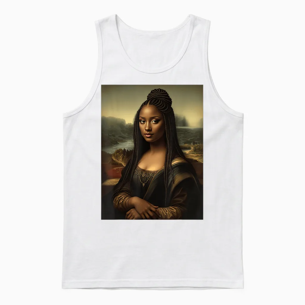 Black Mona Lisa African American Black History Month Funny Unisex Tank Top in White