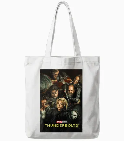 Marvel Studios Thunderbolts Official Movie Poster Art T-Shirt, Black Tote Bags - White