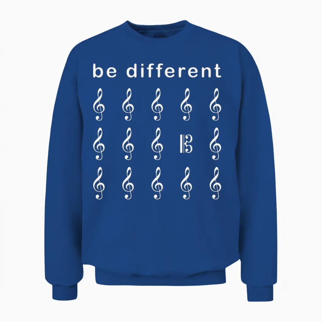 Viola Alto Key Saying Be Different Musician T-Shirt, Black, S Unisex Sweatshirt in Royal