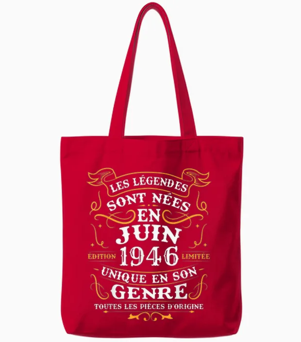 Vintage Cadeau D'anniversaire 80 Ans Nés En Juin 1946 Tote Bags in Red