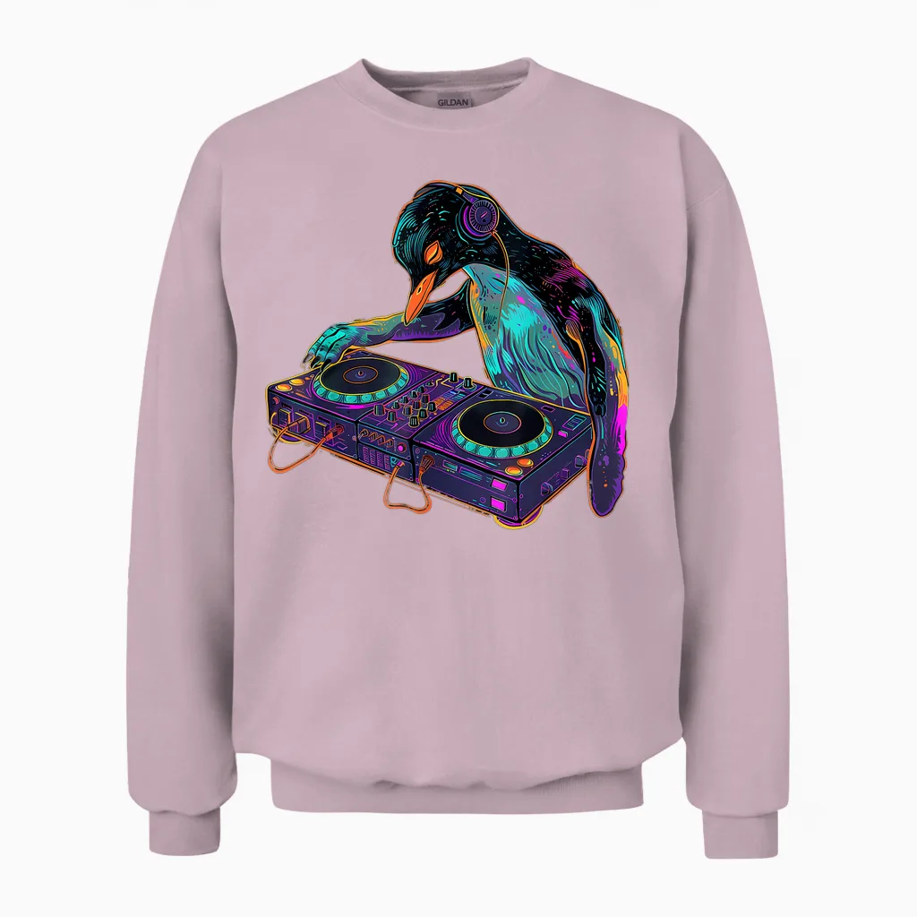 Pinguin Musik Dj House Musik Artwork Plattenspieler Dj Pinguin Unisex Sweatshirt in Light Pink