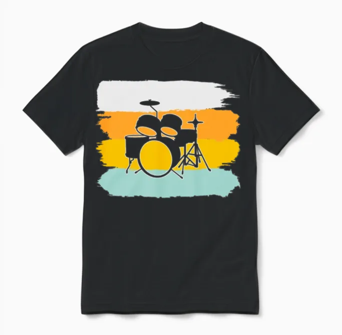 Drums Retro Unisex T-Shirt in Black