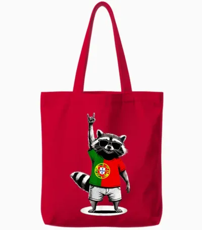 Portugal Flag Funny Portuguese Raccoon Tote Bags - Red