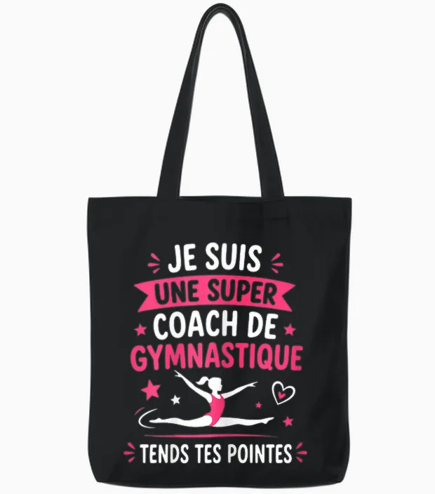 Gym Teacher Humor Je Suis Une Super Coach De Gymnastique Tote Bags in Black