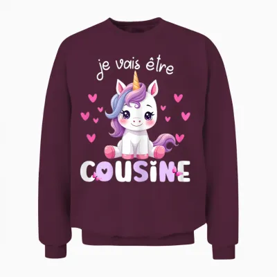 I Will Be Cousin Unicorn Announcement Pregnancy Cousin T-Shirt, Black, Female X-Small Unisex Sweatshirt - Maroon