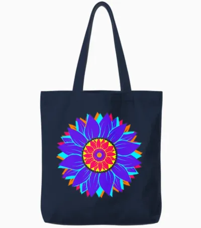 Retro Sunflower Tote Bags - Navy