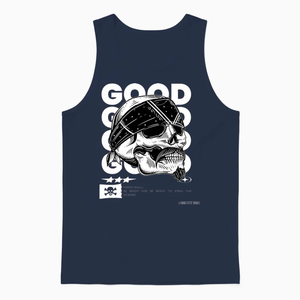 Pirate Skull Be Ready to Steal the Oceans Unisex Tank Top in Navy
