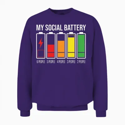 My Social Battery Low Energy Anti Social Introverti Manche Longue Unisex Sweatshirt - Purple