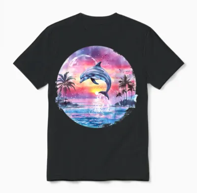 Sea Ocean Animal Art Delfin Sonnenuntergang Meer Ozean Tierliebhaber Ozean Meer Delfin T-Shirt Schwarz S Eu 38-40 Unisex T-Shirt - Black