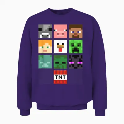Minecraft Group Shot Faces Collage Unisex Sweatshirt - Purple