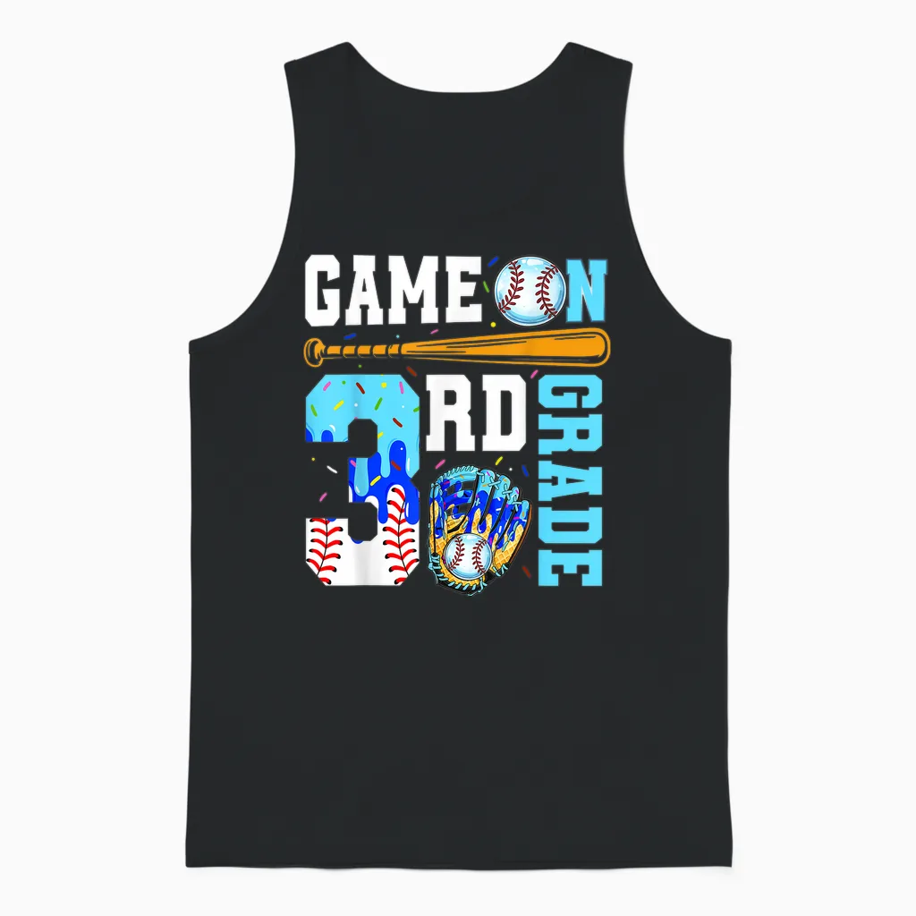 3rd Grade Back to School Baseball Drip Ice Cream Game On Unisex Tank Top in Black