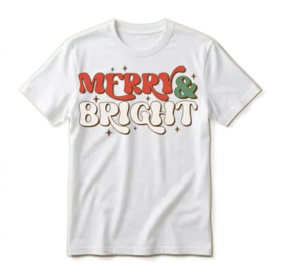 Merry & Bright Retro Christmas Unisex T-Shirt - White