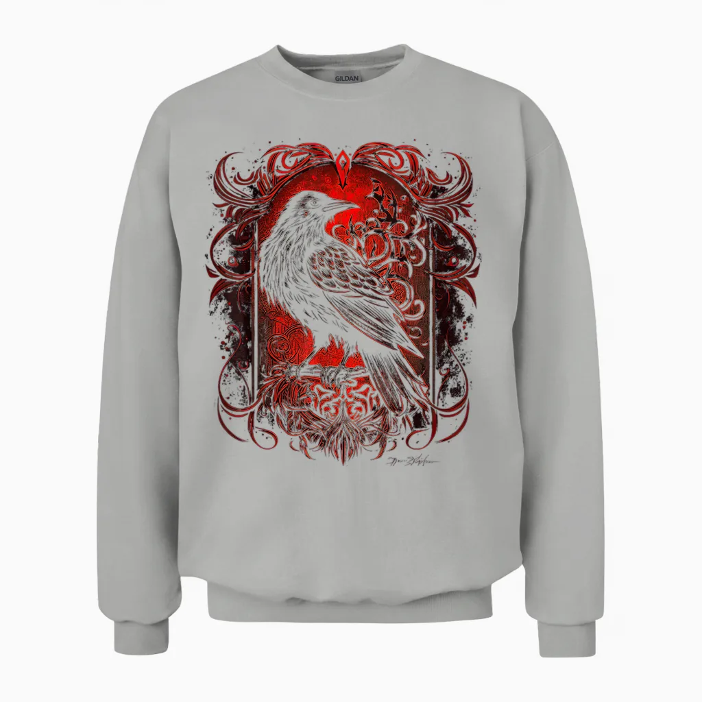 Odins Raven Viking Norse Runes Nordmann Mythology T-Shirt, Black Unisex Sweatshirt in Ash