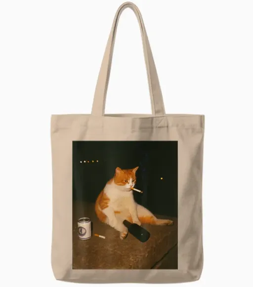 Funny Cigarette Kitten Smoking Stupid Cat Meme Brainrot Tote Bags - Natural