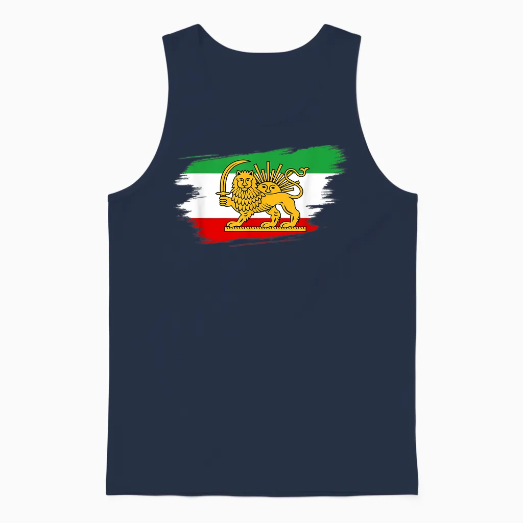 Iran for Men and Women Iranian Flag Lion Persian T-Shirt, Black Unisex Tank Top in Navy