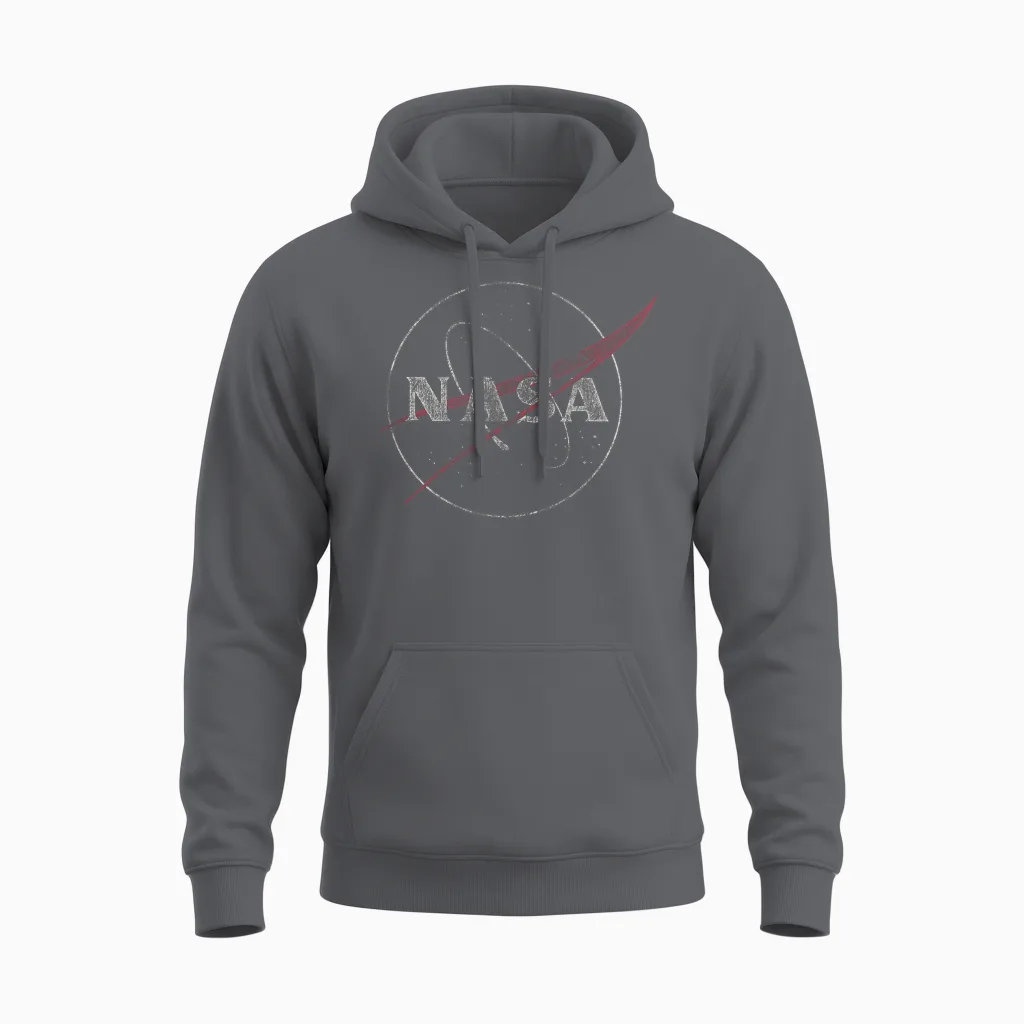 Nasa Retro Distressed Bug Logo Space Exploration Science Unisex Hoodie in Charcoal