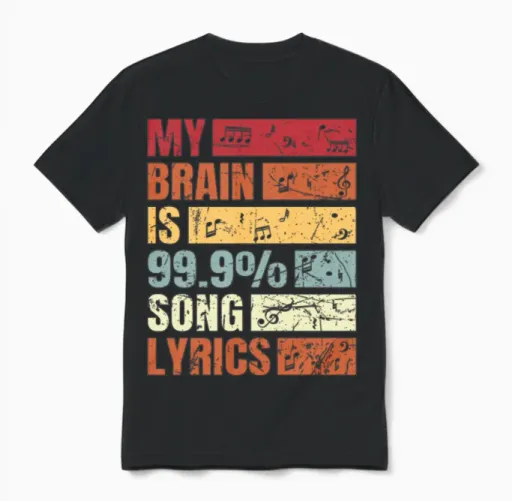 My Brain Is 99.9% Song Lyrics – Funny Music Quote Unisex T-Shirt in Black