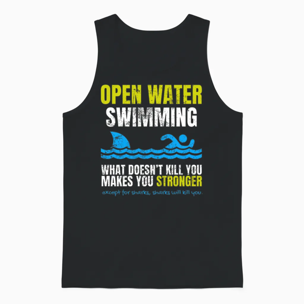 Funny Open Water Swimming Shark Unisex Tank Top in Black
