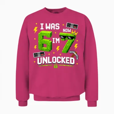 7th Birthday I Was 6 Now I'm 7 Unlocked 67 Boys Unisex Sweatshirt - Heliconia