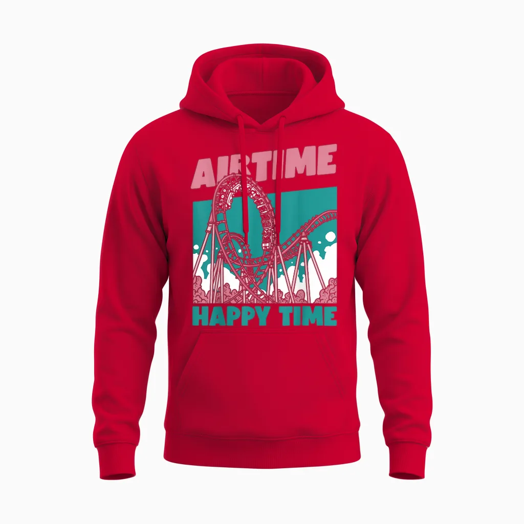 Airtime Happy Time T-Shirt Coaster, White, S Unisex Hoodie in Red