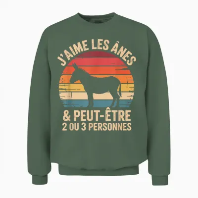 Idea T-Shirt Cute Donkey Boy Girl Woman I Love Donkeys Unisex Sweatshirt - Military Green