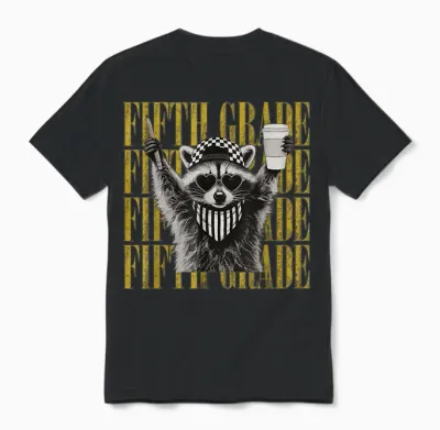 Funny Fifth Grade Teacher Feral Raccoon Back to School Unisex T-Shirt - Black