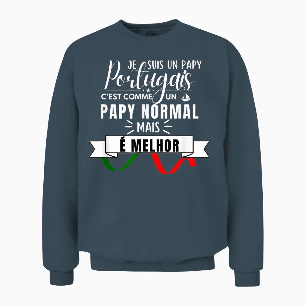Portuguese Humour T-Shirt Like Normal Grandpa but Best Unisex Sweatshirt in Dark Heather