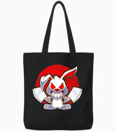 Armed Bunny Evil Hasi Knife Butcher Tote Bags - Black