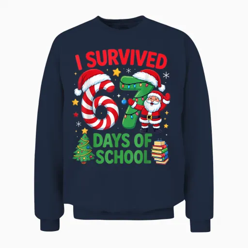I Survived 67 Days of School Christmas Candy Cane Six Seven Unisex Sweatshirt - Navy