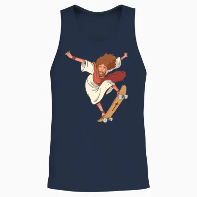 Jesus Skateboarding Funny Skateboard Unisex Tank Top - Navy