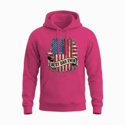 Father's Day Usa American Flag Best Dad Ever Unisex Hoodie - Heliconia
