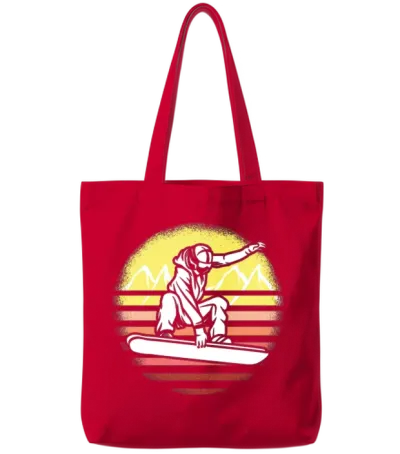 Snowboarding Retro Sunset Snowboarder Tote Bags - Red
