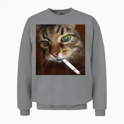 Cat Meme Cat Smoking Cigarette Unisex Sweatshirt - Sport Grey