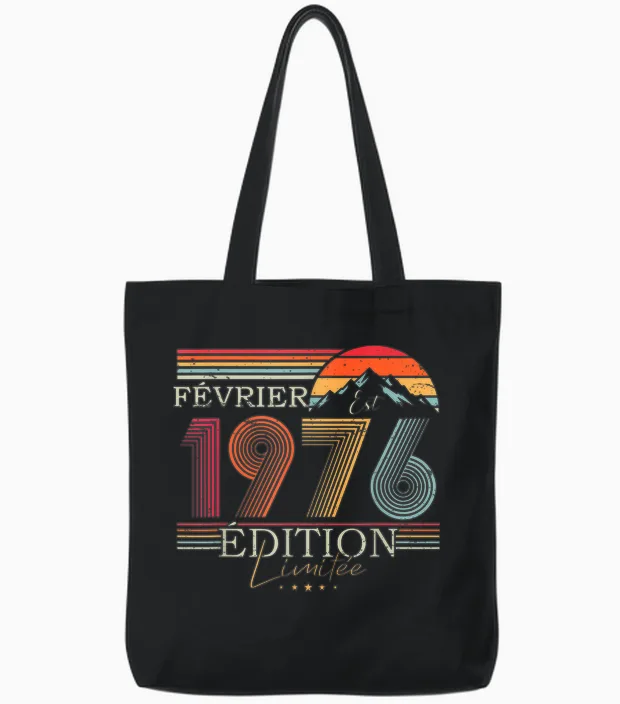1976 Vintage Février Anniversaire Rétro Homme Femme Cadeau Tote Bags in Black