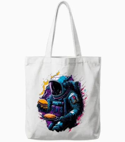 Funny Astronaut with Hamburger Tote Bags - White