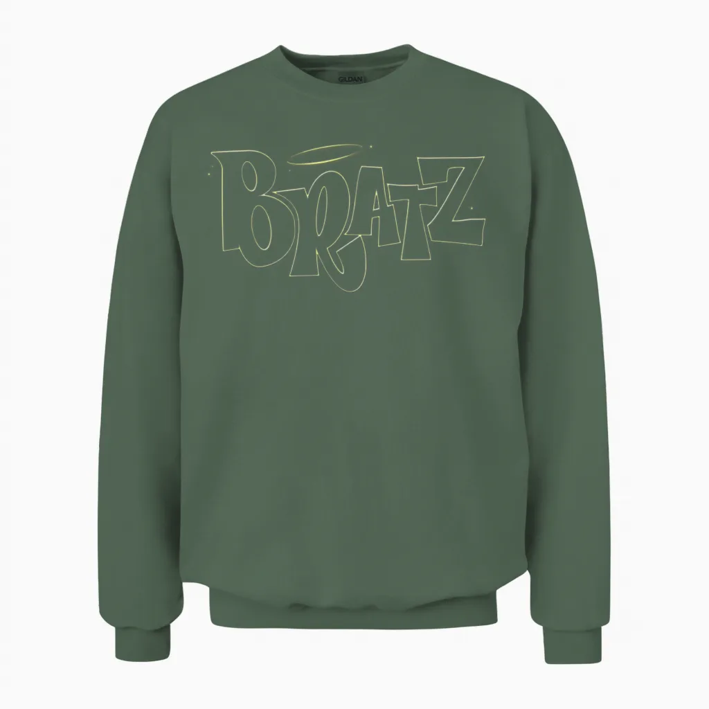 Bratz Pink Classic Logo Unisex Sweatshirt in Military Green